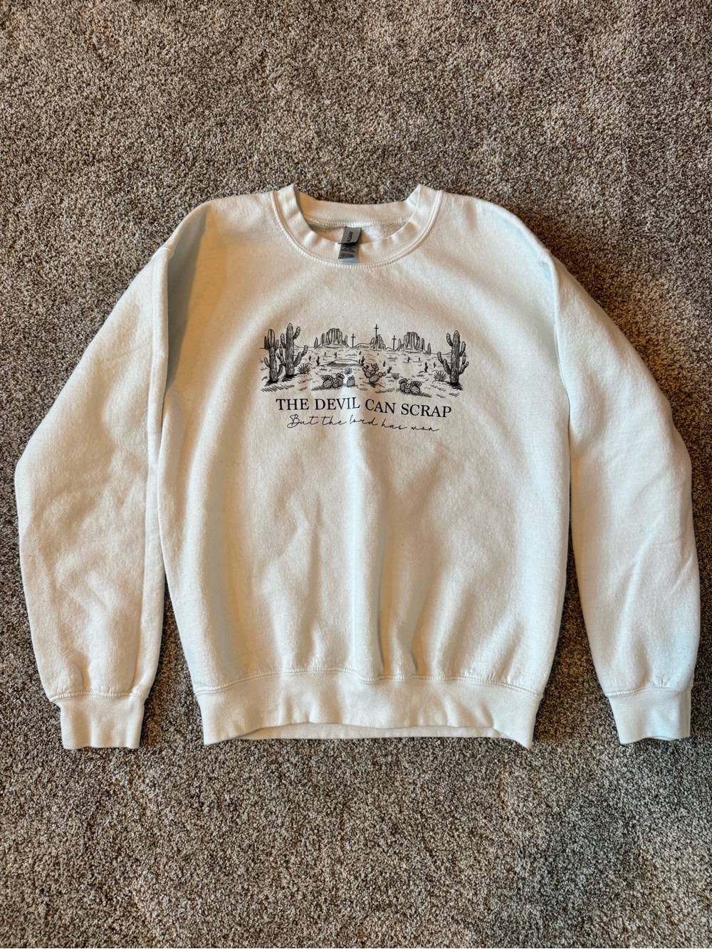 Gildan white Crewneck Sweatshirt with Black Desert Graphic